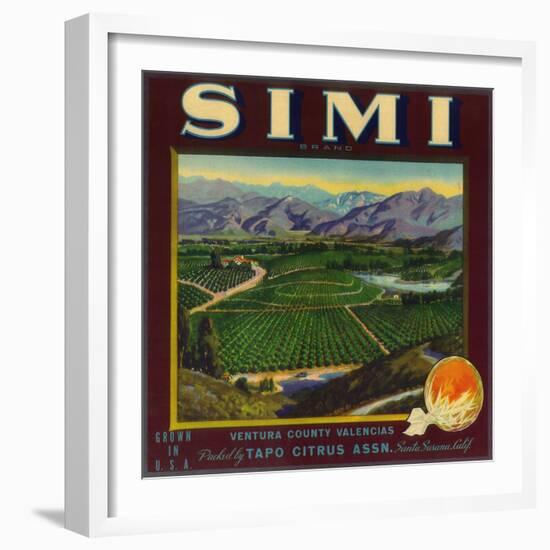 Simi Orange Label - Santa Susana, CA-Lantern Press-Framed Art Print