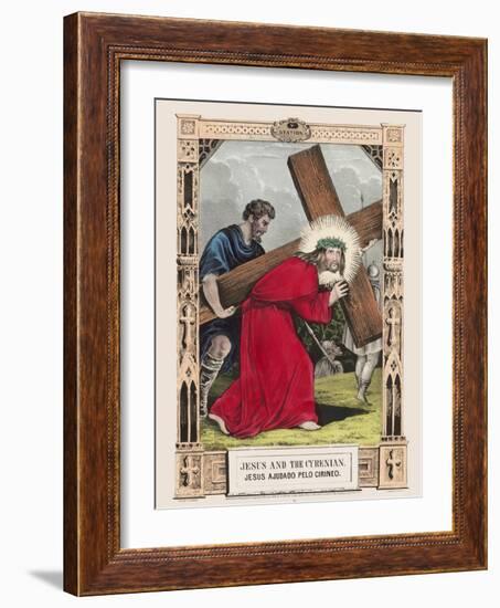 Simon of Cyrene helps Jesus to carry his cross.-Stocktrek Images-Framed Art Print