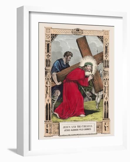 Simon of Cyrene helps Jesus to carry his cross.-Stocktrek Images-Framed Art Print