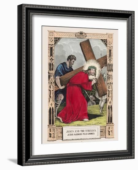 Simon of Cyrene helps Jesus to carry his cross.-Stocktrek Images-Framed Art Print