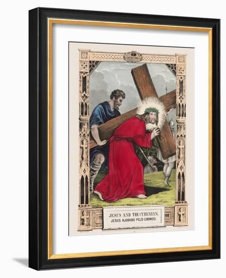 Simon of Cyrene helps Jesus to carry his cross.-Stocktrek Images-Framed Art Print
