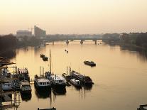 Houseboats Moored on River Thames with Putney Bridge at Sunset, Uk-Simon Warren-Photographic Print