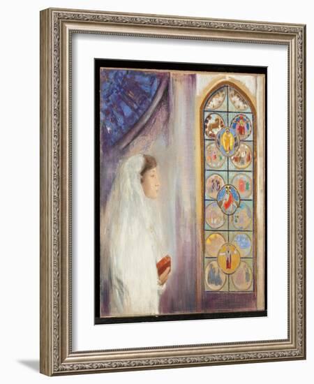 Simone Fayet En Communiante, 1908 (Pastel on Paper)-Odilon Redon-Framed Giclee Print