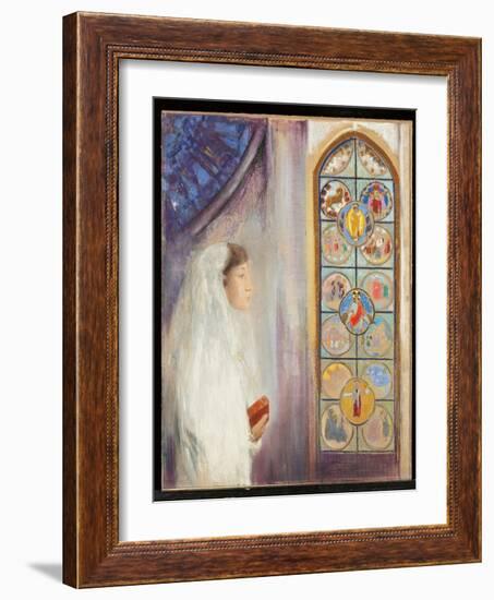 Simone Fayet En Communiante, 1908 (Pastel on Paper)-Odilon Redon-Framed Giclee Print