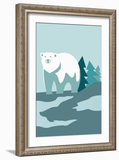 Simple Polar Bear - Blue-Lantern Press-Framed Art Print