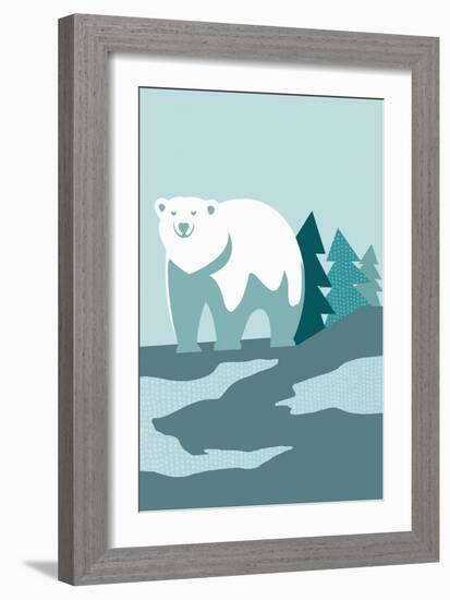 Simple Polar Bear - Blue-Lantern Press-Framed Art Print