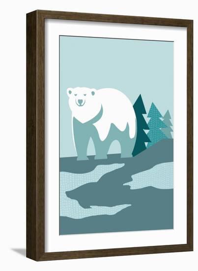 Simple Polar Bear - Blue-Lantern Press-Framed Art Print