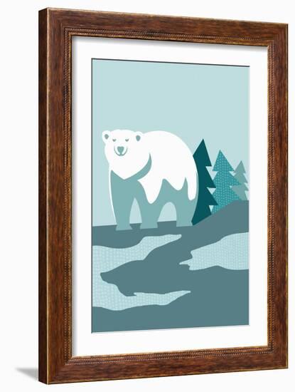 Simple Polar Bear - Blue-Lantern Press-Framed Art Print