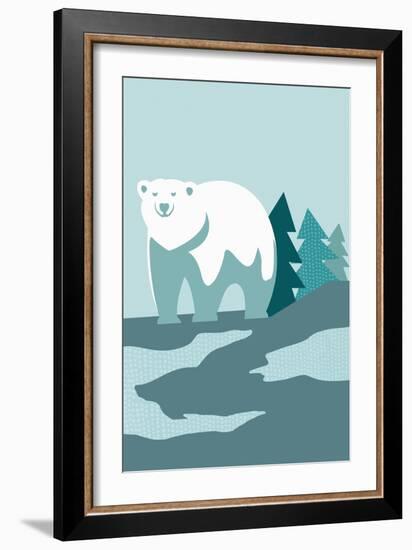 Simple Polar Bear - Blue-Lantern Press-Framed Art Print