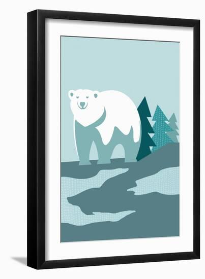 Simple Polar Bear - Blue-Lantern Press-Framed Art Print