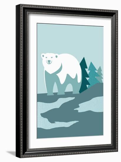 Simple Polar Bear - Blue-Lantern Press-Framed Art Print