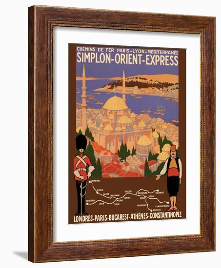 Simplon Orient-Express - London to Constantinople -  Vintage PLM Railroad Travel Poster, 1922-Roger Broders-Framed Art Print