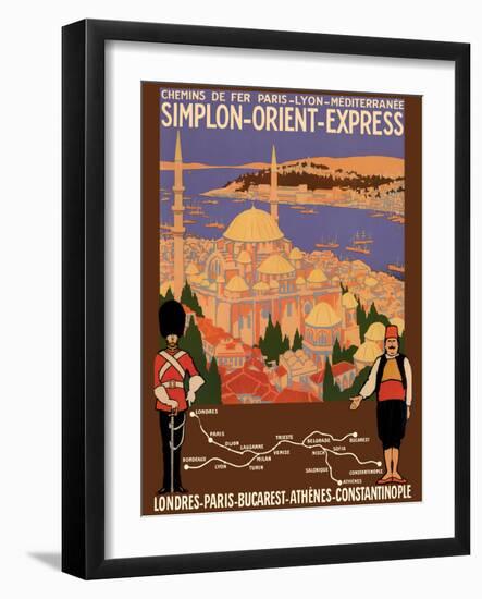 Simplon Orient-Express - London to Constantinople -  Vintage PLM Railroad Travel Poster, 1922-Roger Broders-Framed Art Print