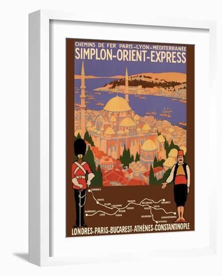 Simplon Orient-Express - London to Constantinople -  Vintage PLM Railroad Travel Poster, 1922-Roger Broders-Framed Art Print