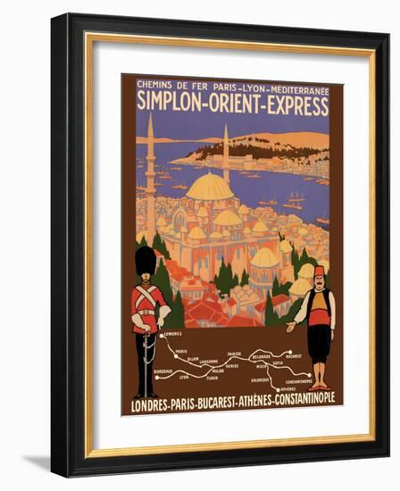 Simplon Orient-Express - London to Constantinople -  Vintage PLM Railroad Travel Poster, 1922-Roger Broders-Framed Art Print