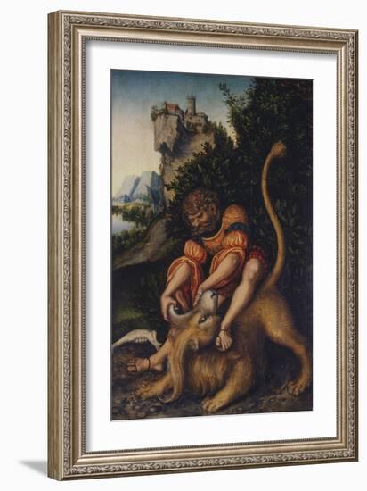 Simson, Fighting with the Lion, C. 1520-1525-Lucas Cranach the Elder-Framed Giclee Print