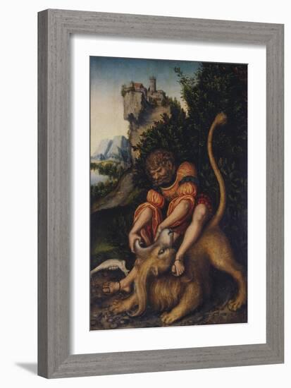 Simson, Fighting with the Lion, C. 1520-1525-Lucas Cranach the Elder-Framed Giclee Print