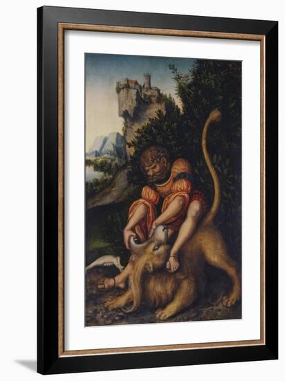 Simson, Fighting with the Lion, C. 1520-1525-Lucas Cranach the Elder-Framed Giclee Print