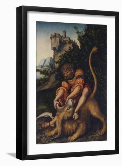 Simson, Fighting with the Lion, C. 1520-1525-Lucas Cranach the Elder-Framed Giclee Print