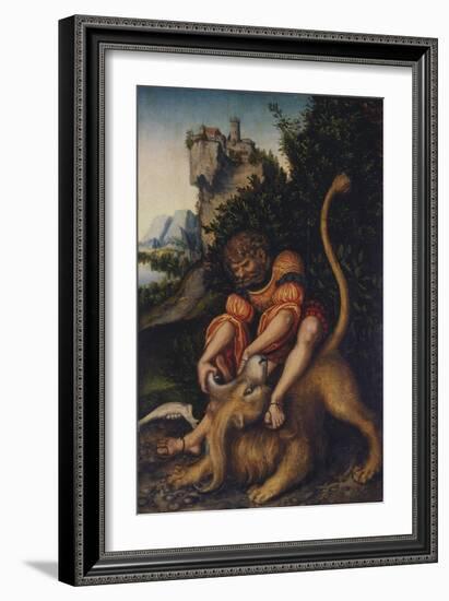 Simson, Fighting with the Lion, C. 1520-1525-Lucas Cranach the Elder-Framed Giclee Print