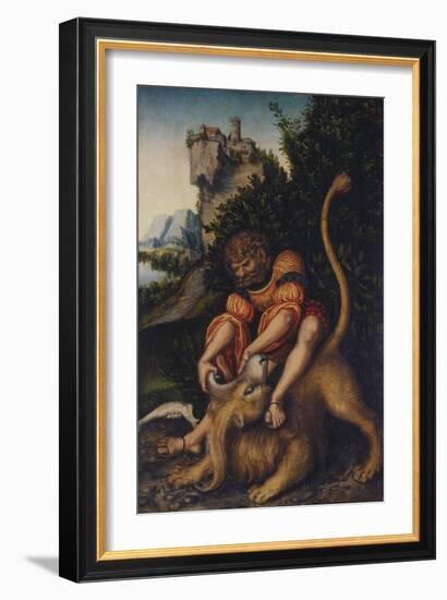 Simson, Fighting with the Lion, C. 1520-1525-Lucas Cranach the Elder-Framed Giclee Print