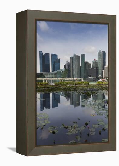 Singapore, City Skyline by the Marina Reservoir-Walter Bibikow-Framed Premier Image Canvas