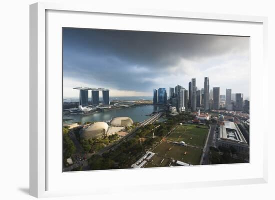 Singapore, City Skyline Elevated View Above the Marina Reservoir, Dusk-Walter Bibikow-Framed Photographic Print