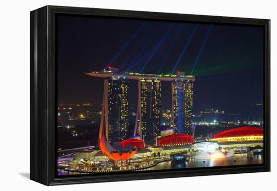 Singapore, Cityscape View and Lightshow of Downtown-Jaynes Gallery-Framed Premier Image Canvas