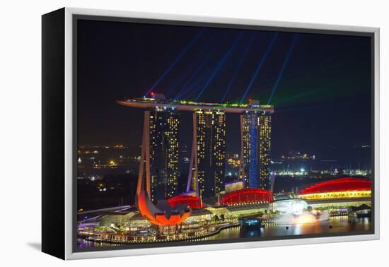 Singapore, Cityscape View and Lightshow of Downtown-Jaynes Gallery-Framed Premier Image Canvas