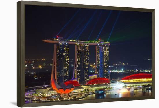 Singapore, Cityscape View and Lightshow of Downtown-Jaynes Gallery-Framed Premier Image Canvas