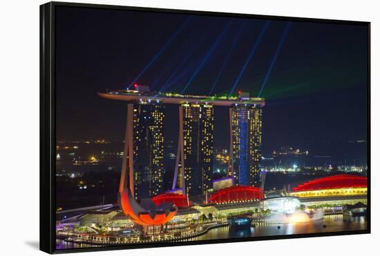 Singapore, Cityscape View and Lightshow of Downtown-Jaynes Gallery-Framed Premier Image Canvas