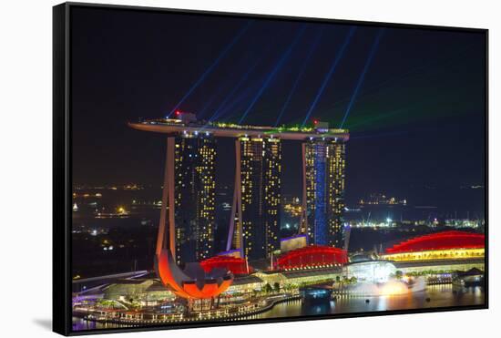 Singapore, Cityscape View and Lightshow of Downtown-Jaynes Gallery-Framed Premier Image Canvas