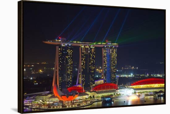 Singapore, Cityscape View and Lightshow of Downtown-Jaynes Gallery-Framed Premier Image Canvas