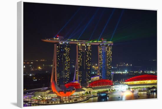 Singapore, Cityscape View and Lightshow of Downtown-Jaynes Gallery-Framed Premier Image Canvas