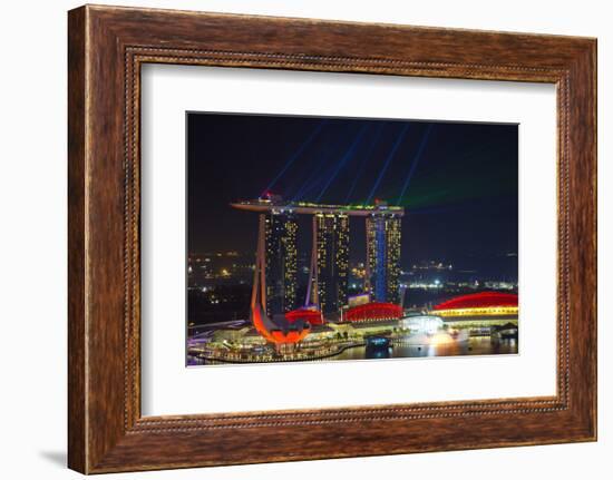 Singapore, Cityscape View and Lightshow of Downtown-Jaynes Gallery-Framed Photographic Print