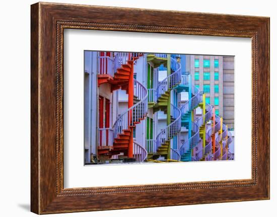 Singapore. Colorful staircases in Little India section of city.-Jaynes Gallery-Framed Photographic Print