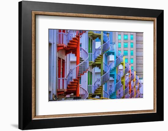 Singapore. Colorful staircases in Little India section of city.-Jaynes Gallery-Framed Photographic Print