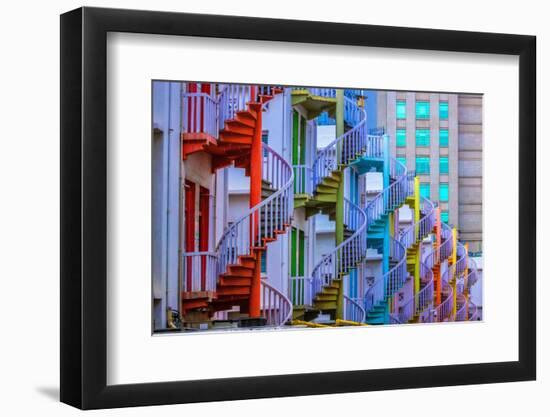 Singapore. Colorful staircases in Little India section of city.-Jaynes Gallery-Framed Photographic Print