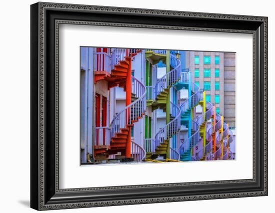 Singapore. Colorful staircases in Little India section of city.-Jaynes Gallery-Framed Photographic Print