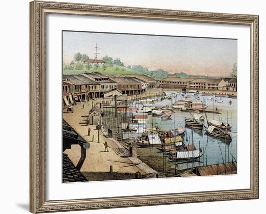 Singapore's Riverside, What Is Now Boat Quay-null-Framed Giclee Print