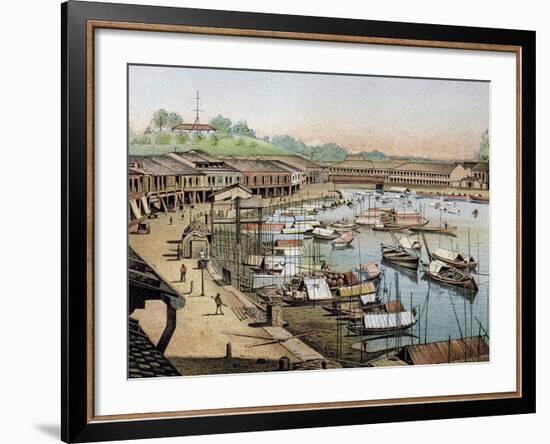 Singapore's Riverside, What Is Now Boat Quay-null-Framed Giclee Print