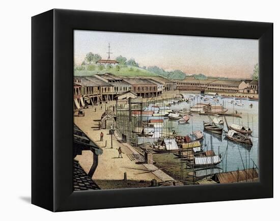 Singapore's Riverside, What Is Now Boat Quay-null-Framed Premier Image Canvas