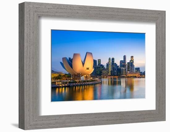 Singapore Skyline at the Marina during Twilight.-Sean Pavone-Framed Photographic Print