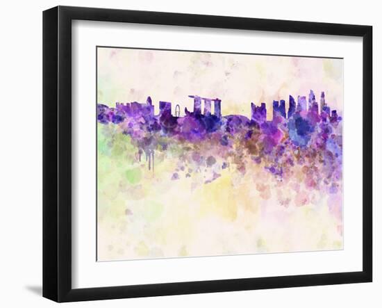 Singapore Skyline in Watercolor Background-paulrommer-Framed Art Print