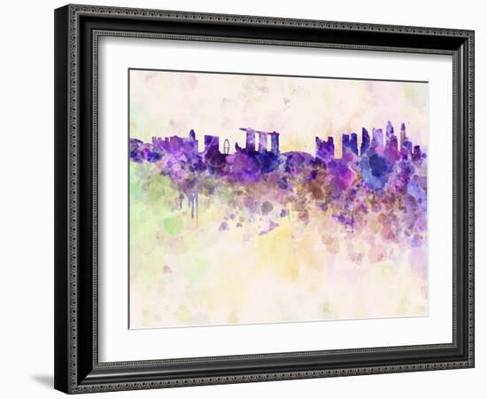 Singapore Skyline in Watercolor Background-paulrommer-Framed Art Print