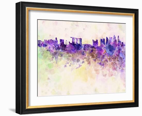 Singapore Skyline in Watercolor Background-paulrommer-Framed Art Print