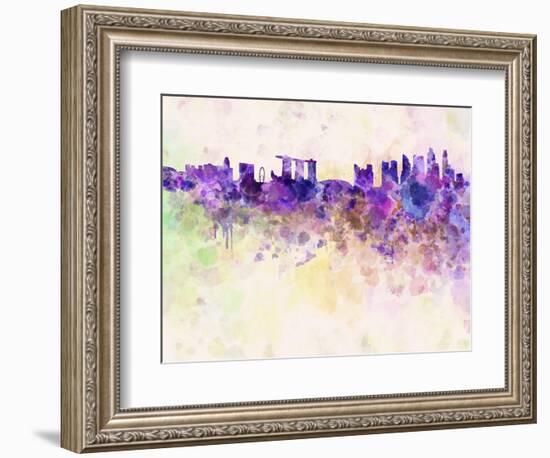 Singapore Skyline in Watercolor Background-paulrommer-Framed Art Print