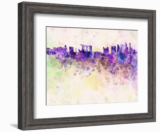 Singapore Skyline in Watercolor Background-paulrommer-Framed Art Print