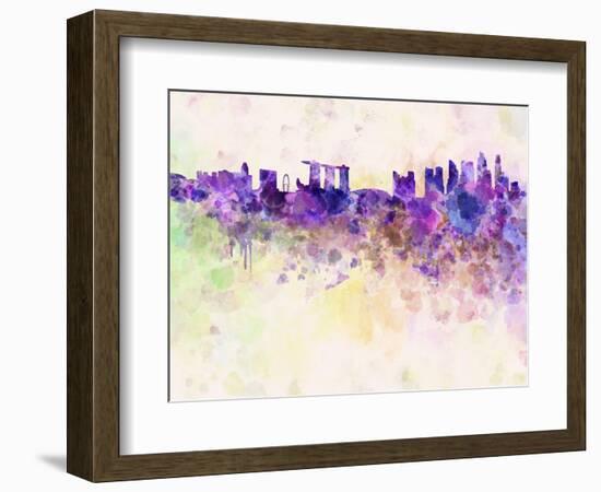Singapore Skyline in Watercolor Background-paulrommer-Framed Art Print