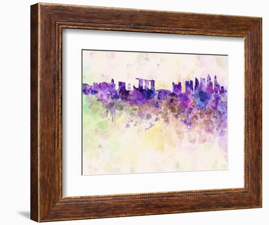 Singapore Skyline in Watercolor Background-paulrommer-Framed Art Print